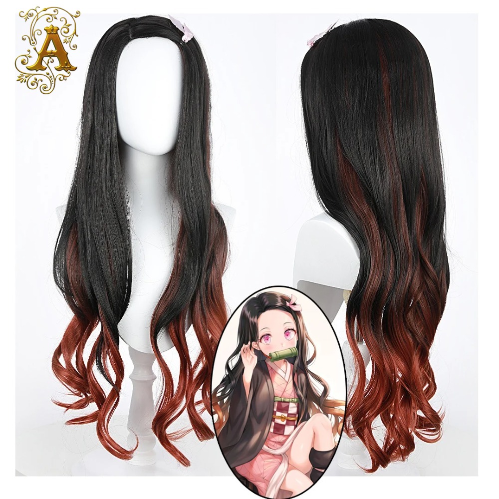 Wig Fiber Net - Черный с темно-красным градиентом кудрявый длинный